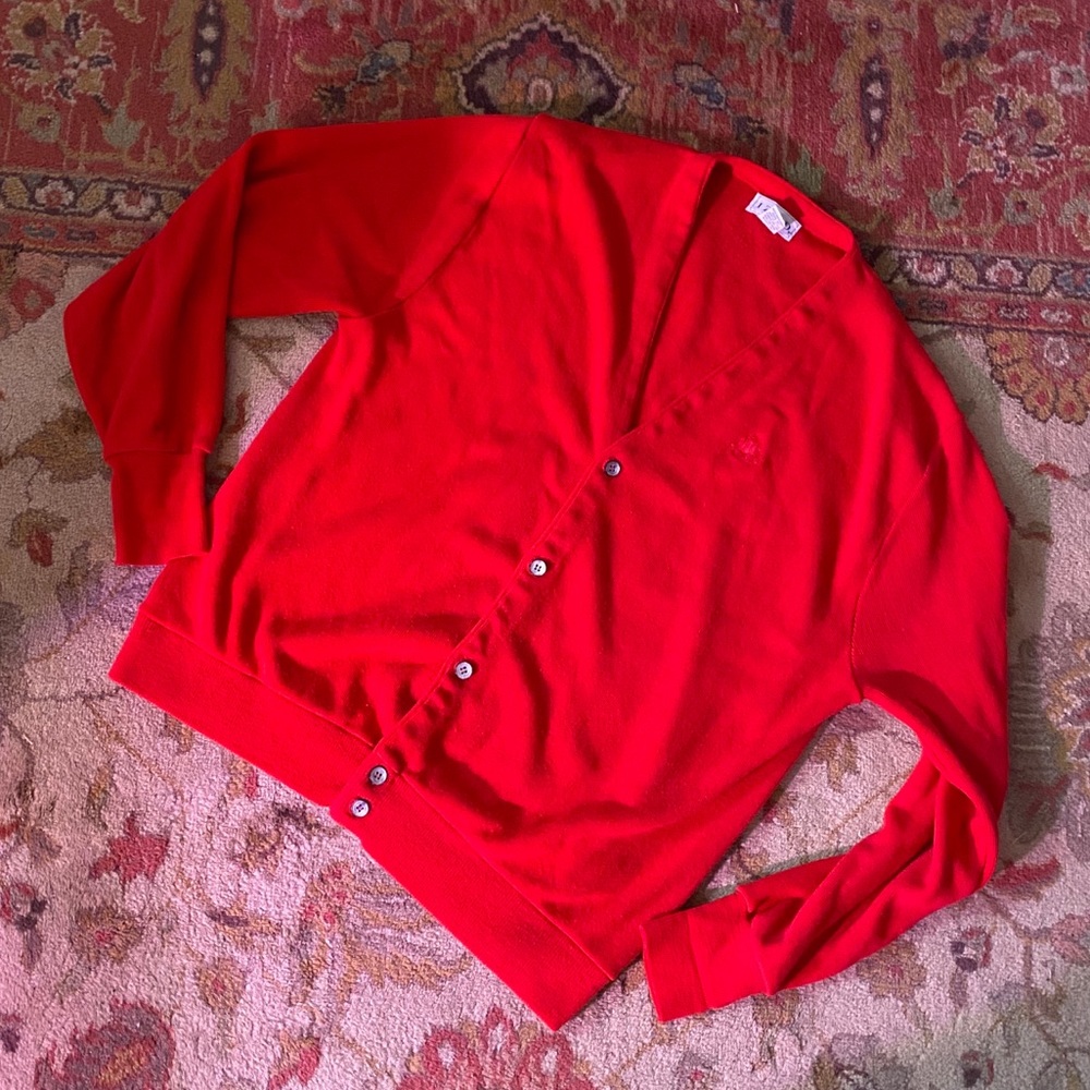 Vintage Red Cozy izod Grandpa Cardigan - Picture 2 of 8